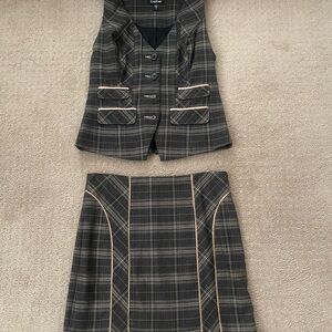 bebe Black and Gray Plaid Pencil Skirt Set